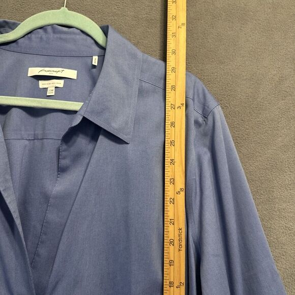 NWT Foxcroft Heritage Non-Iron Button Up Top Blouse Plus Size 22W Blue Shaped - Picture 9 of 10